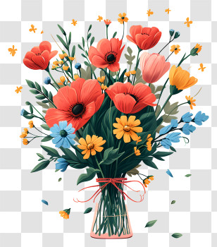 Flower Arranging - Vibrant Flower Bouquet Illustration Transparent PNG