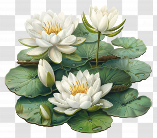 White Water Lilies - White Water Lilies Floating On Green Pads Transparent PNG
