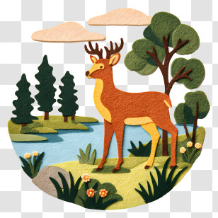 Deer Standing By Lake - Serene Deer In Forest Transparent PNG