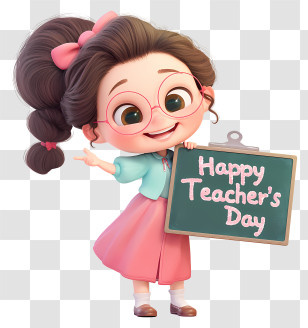 Animated Teachers Day Sign - Happy Teacher's Day Cartoon Character Transparent PNG