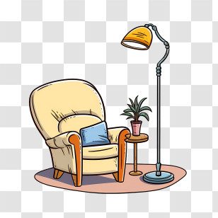 Couch And Lamp - Cozy Yellow Chair With Floor Lamp Transparent PNG