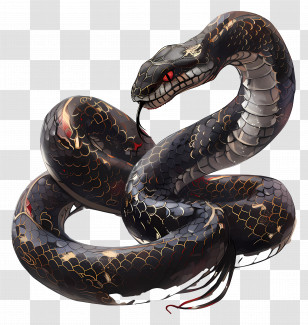 Chinese Zodiacs - Coiled Black Snake With Fierce Look Transparent PNG