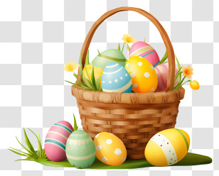 Easter Eggs - Easter Basket Filled With Colorful Painted Eggs Transparent PNG
