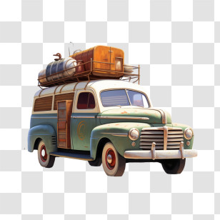 Rural Transit Day - Vintage Van Packed For A Road Trip Adventure Transparent PNG