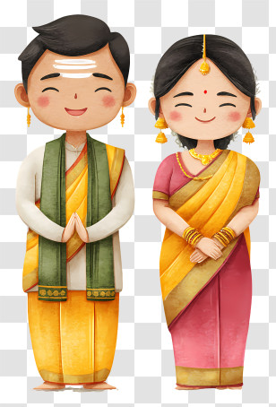 Tamil Iyengar Wedding - Cute Indian Couple In Traditional Dress Transparent PNG