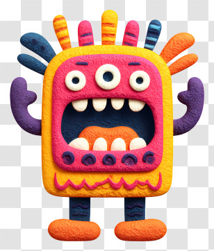 Monster - Colorful Cartoon Monster With Three Eyes Transparent PNG