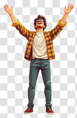 Man With Raised Hands - Joyful Man Celebrating Transparent PNG