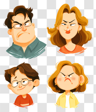 Family - Cartoon Faces With Various Expressions Transparent PNG