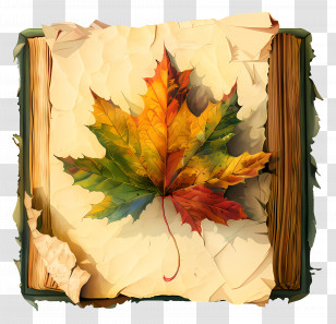 Autumn Leaf On Book - Beautiful Autumn Leaf On A Vintage Book Transparent PNG