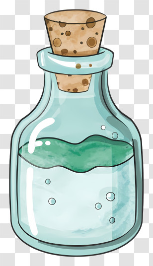 Cartoon - Glass Bottle With Green Potion And Cork Stopper Transparent PNG