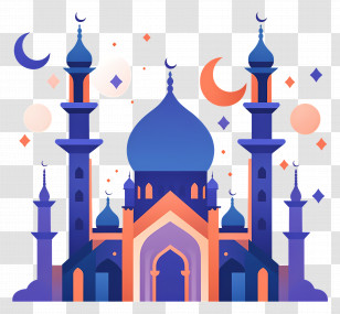 Masjid - Islamic Mosque Illustration With Crescent Moon Transparent PNG