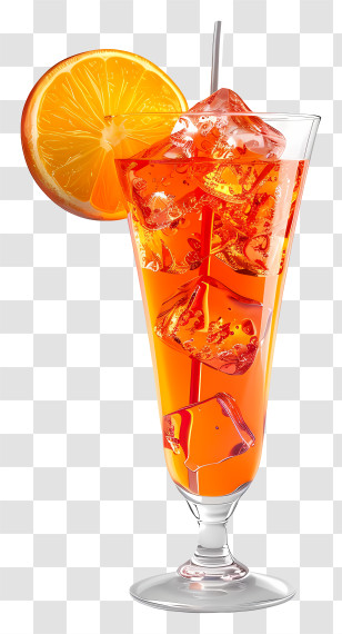 Aperol - Refreshing Orange Drink With Ice Cubes In A Tall Glass Transparent PNG