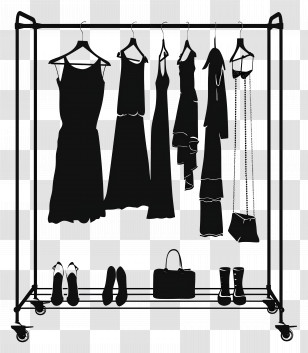 Clothing Rack Silhouette - Black Silhouette Of Clothing Rack With Dresses Transparent PNG