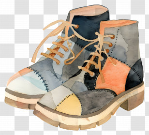 Shoes - Colorful Patchwork Boots Illustration Transparent PNG