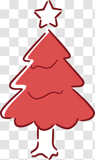 Red Christmas Tree - Minimalist Red Christmas Tree Doodle Transparent PNG