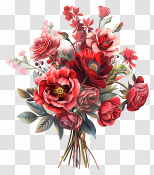 Flower Bouquet - Beautiful Red Floral Bouquet Illustration Transparent PNG