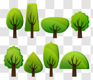 Shrub - Cartoon Trees With Various Green Shapes Transparent PNG