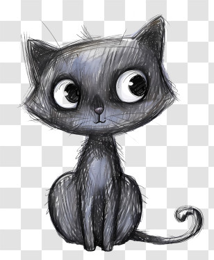 Huh Cat - Cute Black Cat Cartoon Transparent PNG