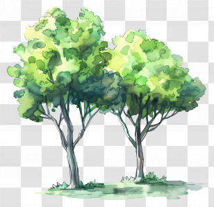 Watercolor Trees - Watercolor Green Trees Illustration Transparent PNG