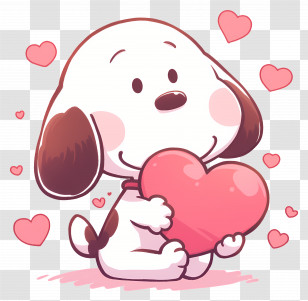 Snoopy Love - Cute Dog Holding Pink Heart Transparent PNG