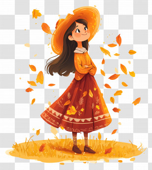 September Equinox - Girl Enjoying Autumn Leaves Transparent PNG