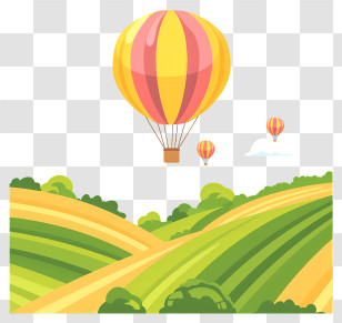 Field Hot Air Balloon - Colorful Hot Air Balloon Over Fields Transparent PNG