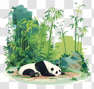 Sleeping Panda - Sleeping Panda In Bamboo Forest Transparent PNG