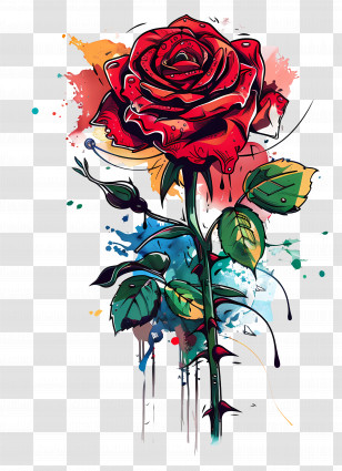 Rose Tattoo - Artistic Red Rose Illustration With Splash Background Transparent PNG