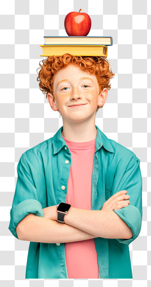 Schoolboy Balancing Books - Boy With Books And Apple Transparent PNG