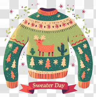 National Ugly Sweater Day - Green Sweater With Festive Design Transparent PNG