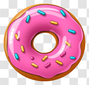 Pink Doughnut - Vibrant Pink Glazed Donut Adorned With Sprinkles Transparent PNG