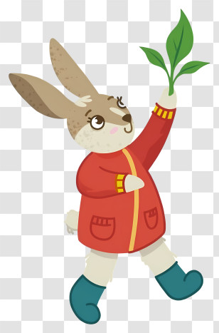Cartoon Bunny - Cartoon Rabbit Holding A Leaf Transparent PNG