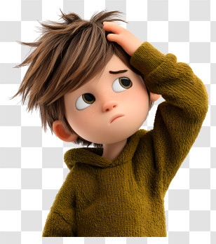 Scratch Your Head - Animated Boy In Green Sweater Transparent PNG