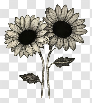 Black And White Drawing - Vintage Sunflower Sketch Illustration Transparent PNG