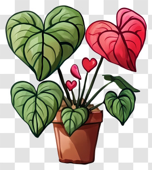 In The Style Of Romantic Illustration - Potted Plant With Heart-Shaped Leaves Transparent PNG