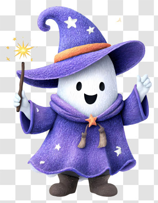 Cute Ghost In Witch Outfit - Happy Purple Wizard Ghost Transparent PNG