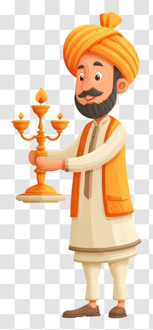 Punjabi Man Lighting Tier Lamp - Man Holding Candelabra Transparent PNG