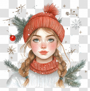 Girly Christmas - Girl With Braids And Winter Hat Transparent PNG