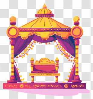 Indian Wedding Stage - Decorative Canopy With Golden Accents Transparent PNG