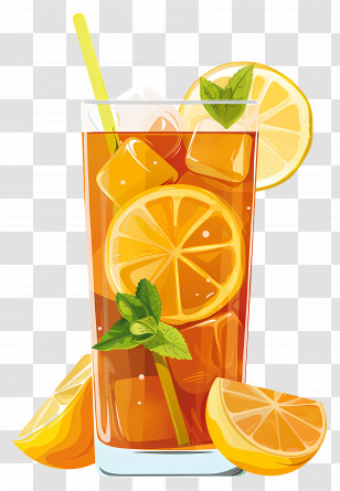 Iced Lemon Tea Illustration - Iced Lemon Tea With Mint And Lemon Slices Transparent PNG