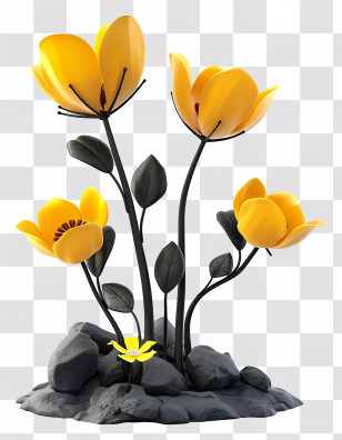 Yellow Flowers - Yellow Flowers Growing On Rocks Transparent PNG