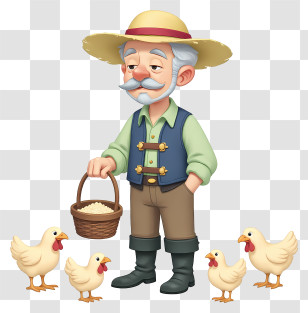 Cartoon Elderly Farmer - Old Farmer With Chickens Transparent PNG