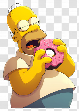 Homer Simpson - Cartoon Character Eating Donut Transparent PNG