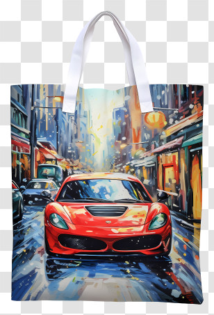 Tote Bag - Red Sports Car In City Bag Transparent PNG
