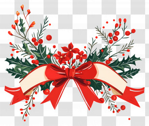 Ribbon Border - Floral Holiday Decoration With Red Ribbon Transparent PNG