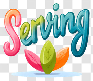 Serving Logo - Colorful 'Serving' Script With Leaves Transparent PNG