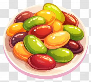 Cartoon Beans - Colorful Jelly Beans On A Plate Transparent PNG