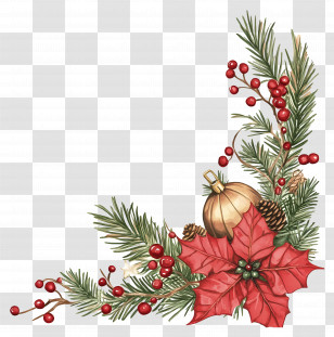 Christmas Decor - Holiday Floral Arrangement With Poinsettia Transparent PNG