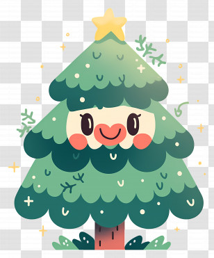Cute Christmas Tree - Smiling Cartoon Christmas Tree With Star Topper Transparent PNG
