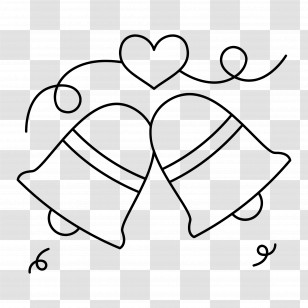 Wedding Bells - Outline Of Wedding Bells With Heart Transparent PNG